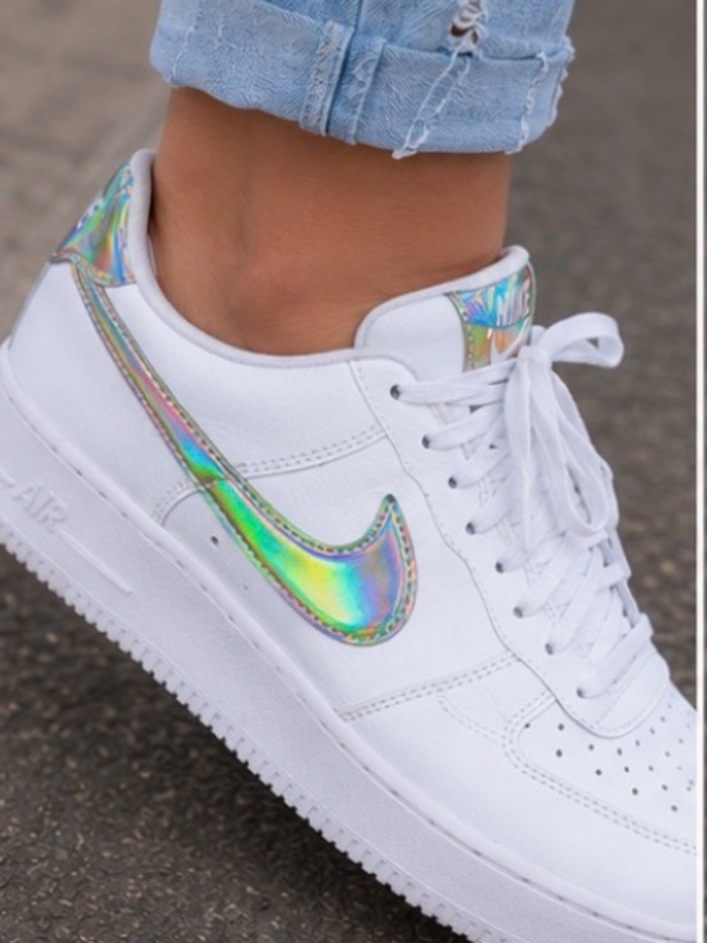 Nike Air Force 1 Low-Top Iridescent Swoosh Sneakers - Size 9